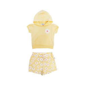 Conjunto Sudadera Manga Corta Con Capucha Short Margaritas Niña Tiny Tots