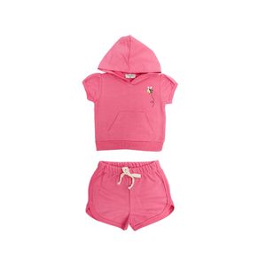 Conjunto Sudadera Manga Corta Con Capucha Y Short Jogger Fucsia Niña Tiny Tots