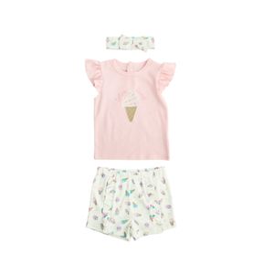 Conjunto Remera Manga Corta Short Estampado Conos De Helado Rosa Niña Tiny Tots