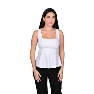 Blusa Sin Mangas Con Nejas Estilo Peplum Blanco Mujer L’Exclusif
