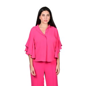 Camisa Manga Corta Fucsia Con Manga Volado Caracol Mujer L'Exclusif