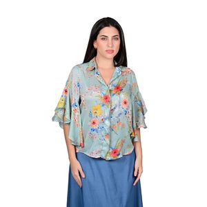 Camisa Estampada Floral Verde Menta Celeste Mujer L'Exclusif