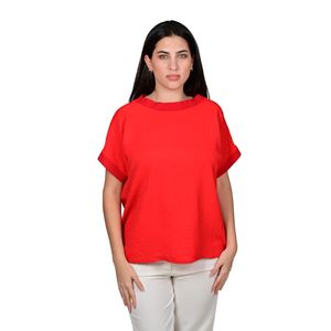 Blusa Manga Corta En Cey Con Detalle Rojo Mujer L'exclusif