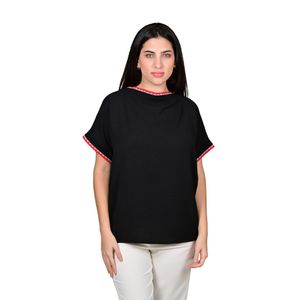 Blusa Manga Corta En Cey Con Detalle Negro Mujer L'exclusif