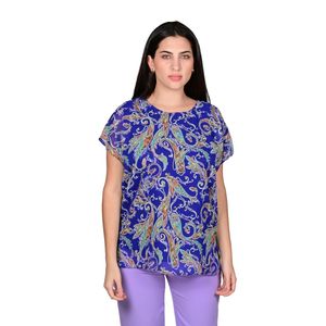 Blusa Manga Corta En Gasa Estampado Azul Mujer L'exclusif