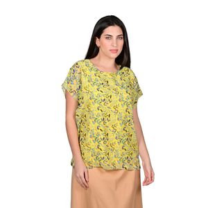 Blusa Manga Corta En Gasa Estampado Amarillo Mujer L'exclusif