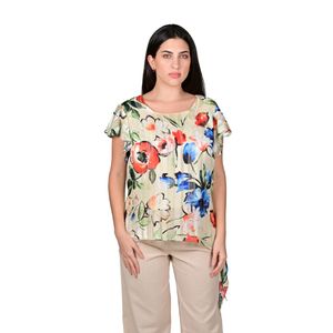 Blusa Manga Corta Estampado Floral Beige Mujer L'Exclusif