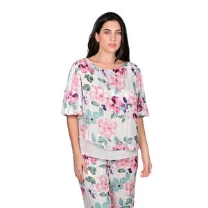 Blusa Manga Corta Plisada Estampado Floral Blanco Mujer L'Exclusif