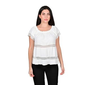 Blusa Manga Corta Detalles Encaje Marfil Mujer L'Exclusif