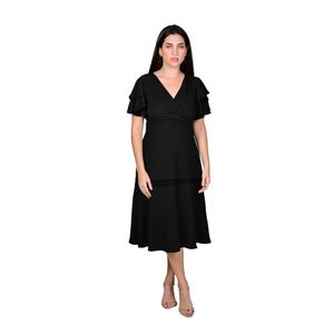 Vestido Manga Corta En Yoyo Con Galones Negro Mujer L’Exclusif