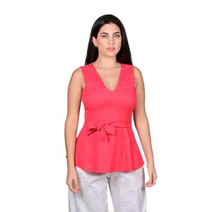 Blusa Sin Mangas Estilo Peplum De Brocato Con Pinza Coral Mujer Juliette