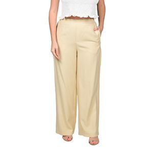 Pantalón Corte Recto Ancho Cintura Alta Beige Claro Liso Mujer L'Exclusif