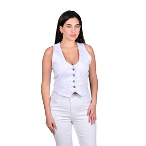 Chaleco Denim Cropped Escote V Blanco Mujer Tiare