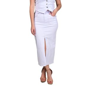 Pollera Falda Denim Corte Recto Tubo Blanco Mujer Tiare