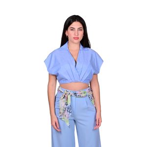 Blusa Manga Corta Cruzado Celeste Mujer Tiare