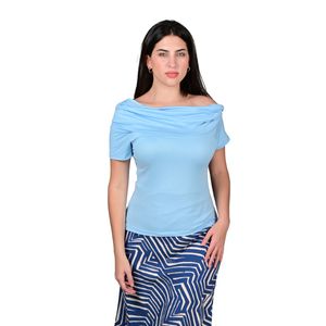 Remera Manga Corta Escote Bardot Celeste Mujer Tiare