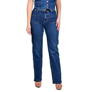 Jeans Medio Straight Fit Bolsillos Frontales Azul Oscuro Mujer Tiare