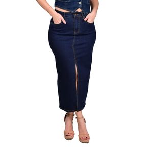 Pollera Larga Maxi Tubo Azul Oscuro Mujer Tiare