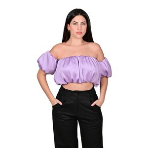 Top Escote Elástico Fruncido Manga Abullonada Lila Mujer Tiare