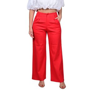 Pantalón Palazzo Tiro Alto Pinzas Rojo Mujer Juliette