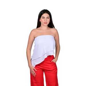 Blusa Strapless Asimétrica Volante Blanco Mujer Tiare