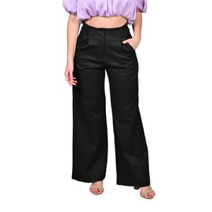 Pantalón Wide-Leg Cintura Alta Patrón Discreto Negro Mujer Juliette