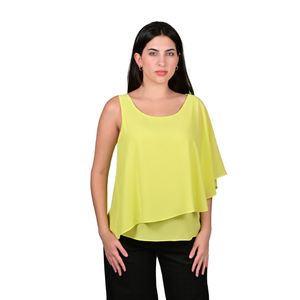 Blusa Manga Corta Un Hombro En Gasa Doble Amarillo Mujer Juliette