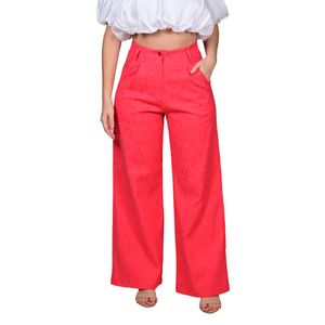 Pantalón Wide-Leg Cintura Alta Patrón Discreto Coral Mujer Juliette
