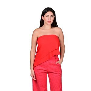 Blusa Strapless Asimétrica Volante Rojo Mujer Tiare