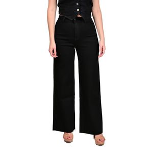 Jeans Medio Fit Corte Ancho Tiro Alto Wide Leg Negro Mujer Tiare