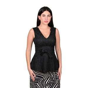 Blusa Sin Mangas Estilo Peplum De Brocato Con Pinza Negro Mujer Juliette