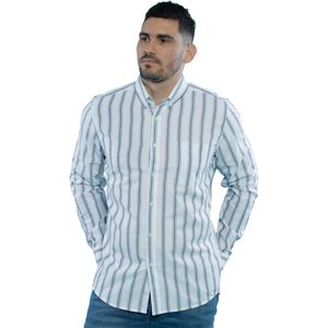 Camisa Manga Larga Blanco / Azul A Rayas Hombre Ted Lapidus
