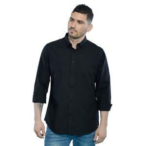 Camisa Manga Larga Fantasía Con Botones Negro Liso Hombre Ted Lapidus
