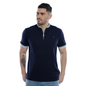 Remera Polo Con Zipper Sin Gola Azul Marino Hombre Ted Lapidus