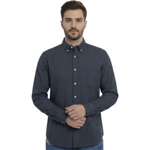 Camisa Manga Larga Rayas Con Bolsillo Azul Marino Hombre Ted Lapidus