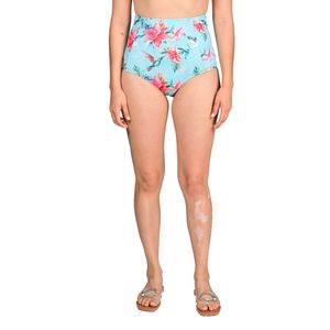 Bombacha Talle Alto Estampada Hibiscos Turquesa Mujer Mix & Match