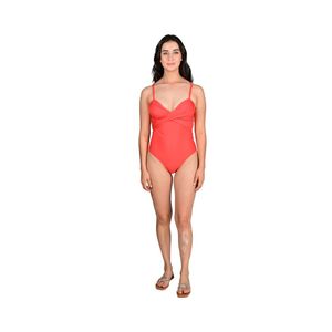 Malla Entera Escote Cruzado Coral Liso Mujer Mix & Match