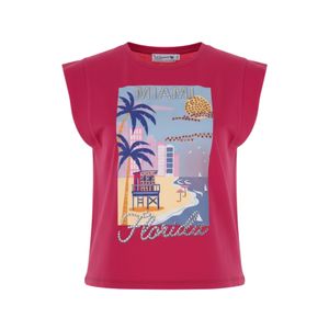 Remera Manga Corta Estampado Playa Fucsia Niña Original Marines
