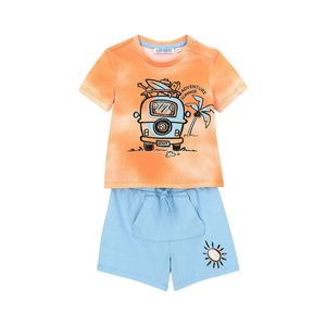 Conjunto Remera Manga Corta Naranja y Short Azul Bebé Niño Original Marines
