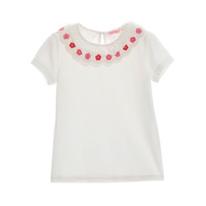 Blusa Manga Corta Con Volados Crema Niña Original Marines