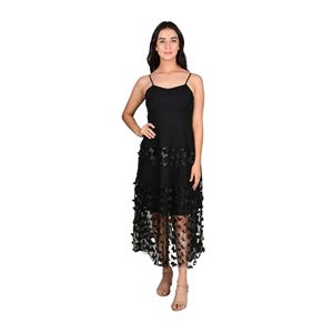 Vestido Con Tul Mariposa Negro Mujer Fashion Celina
