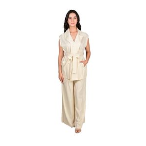 Conjunto Chaleco Cruzado Palazo Beige Mujer Fashion Celina