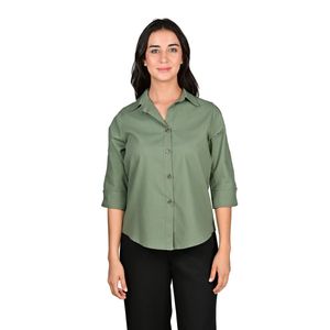 Camisa Manga Tres Cuartos Musgo De Lino Verde Mujer Juliette