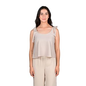 Camisilla Sin Manga En Crepe Beige Mujer L'Exclusif