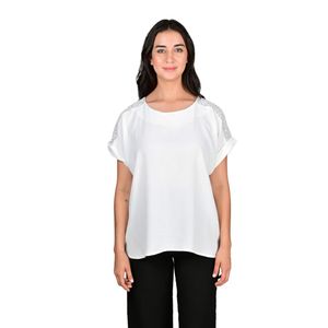 Blusa Manga Corta Manga Japonesa Con Decoración Blanco Mujer L'exclusif