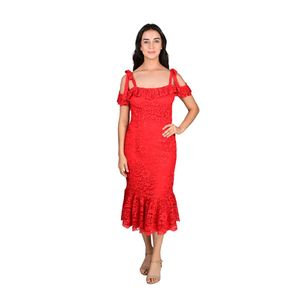 Vestido Elegante En Encaje Rojo Mujer L'Exclusif