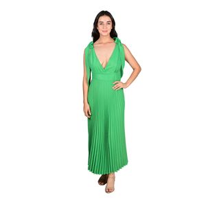 Vestido En Crepe Laminado Verde Mujer L'exclusif