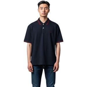 Remera Polo Manga Corta Gola Raya Combinado Azul Marino Hombre Oscar De La Renta