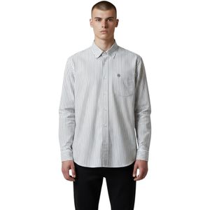 Camisa Manga Larga Oxford Gris Rayas Blanca Hombre New Green