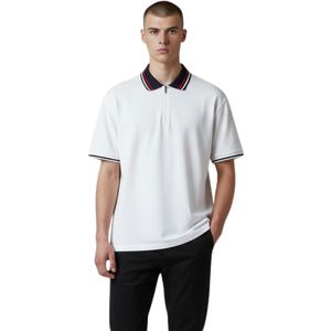 Remera Polo Manga Corta Con Zipper Blanco Azul Marino Hombre New Green